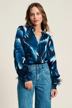 Blouses>POM Amsterdam BLOUSE Feathers Blue