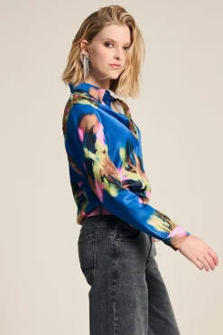 Blouses>POM Amsterdam BLOUSE Mila Satin Butterfly Blue