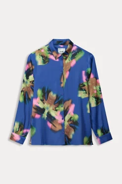Blouses>POM Amsterdam BLOUSE Mila Satin Butterfly Blue