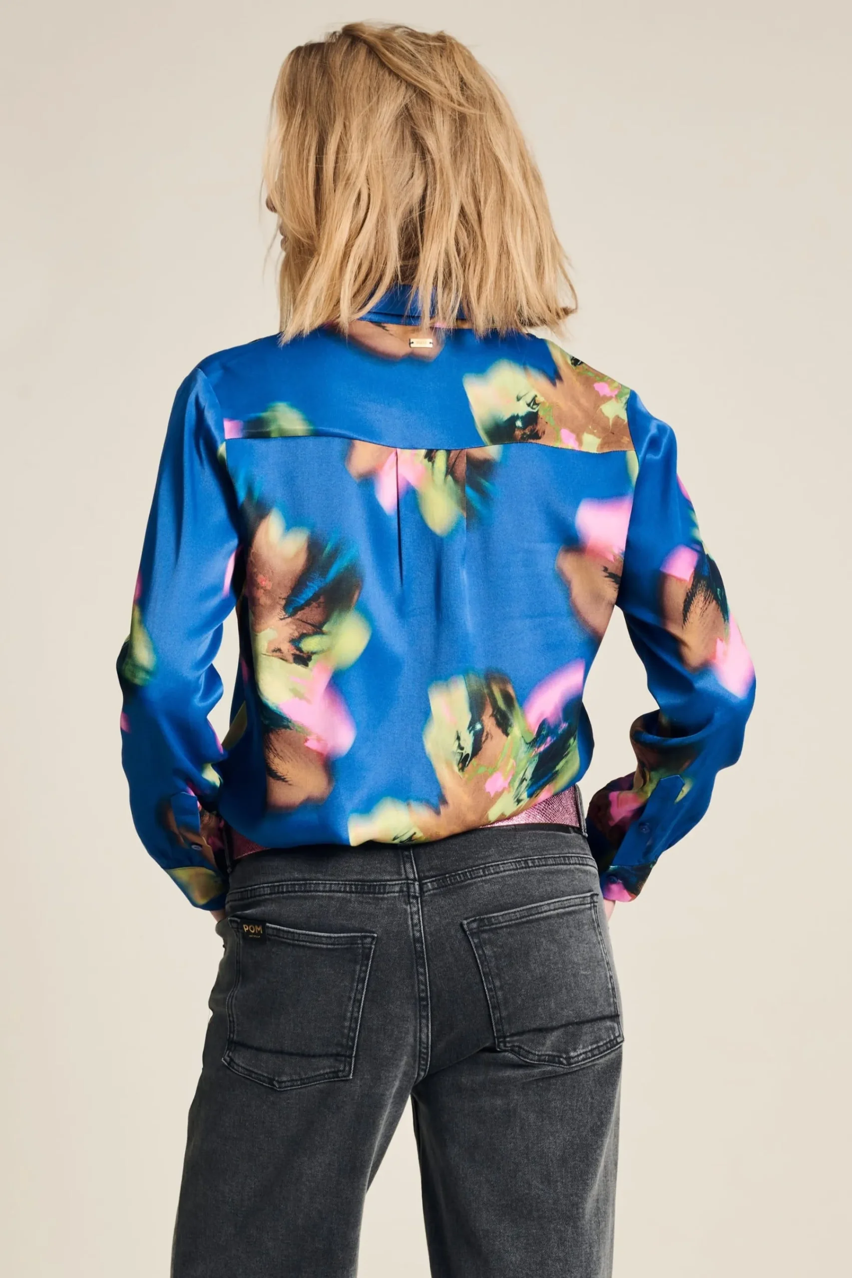 Blouses>POM Amsterdam BLOUSE Mila Satin Butterfly Blue