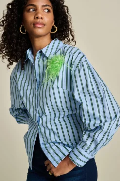 Blouses>POM Amsterdam BLOUSE Striped Poplin Cloudy Blue