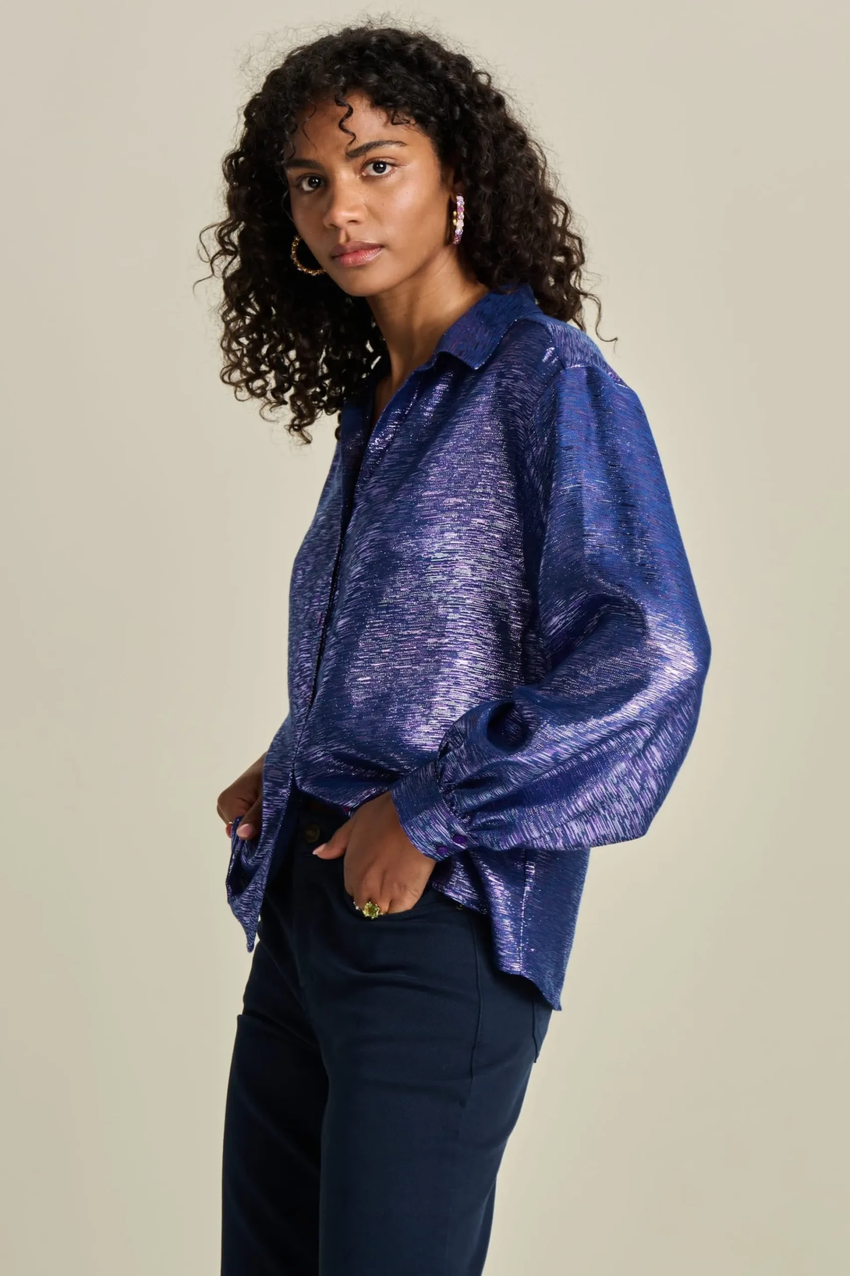 Blouses>POM Amsterdam BLOUSE Violet Festive Blue