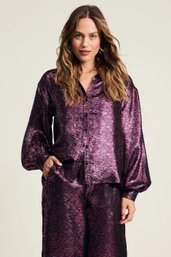 Blouses|Co-Ords>POM Amsterdam BLOUSE Violet Festive Pink