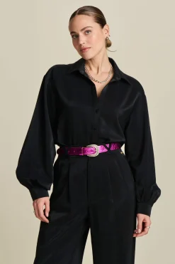 Co-Ords|Blouses>POM Amsterdam BLOUSE Violet Shimmer Black