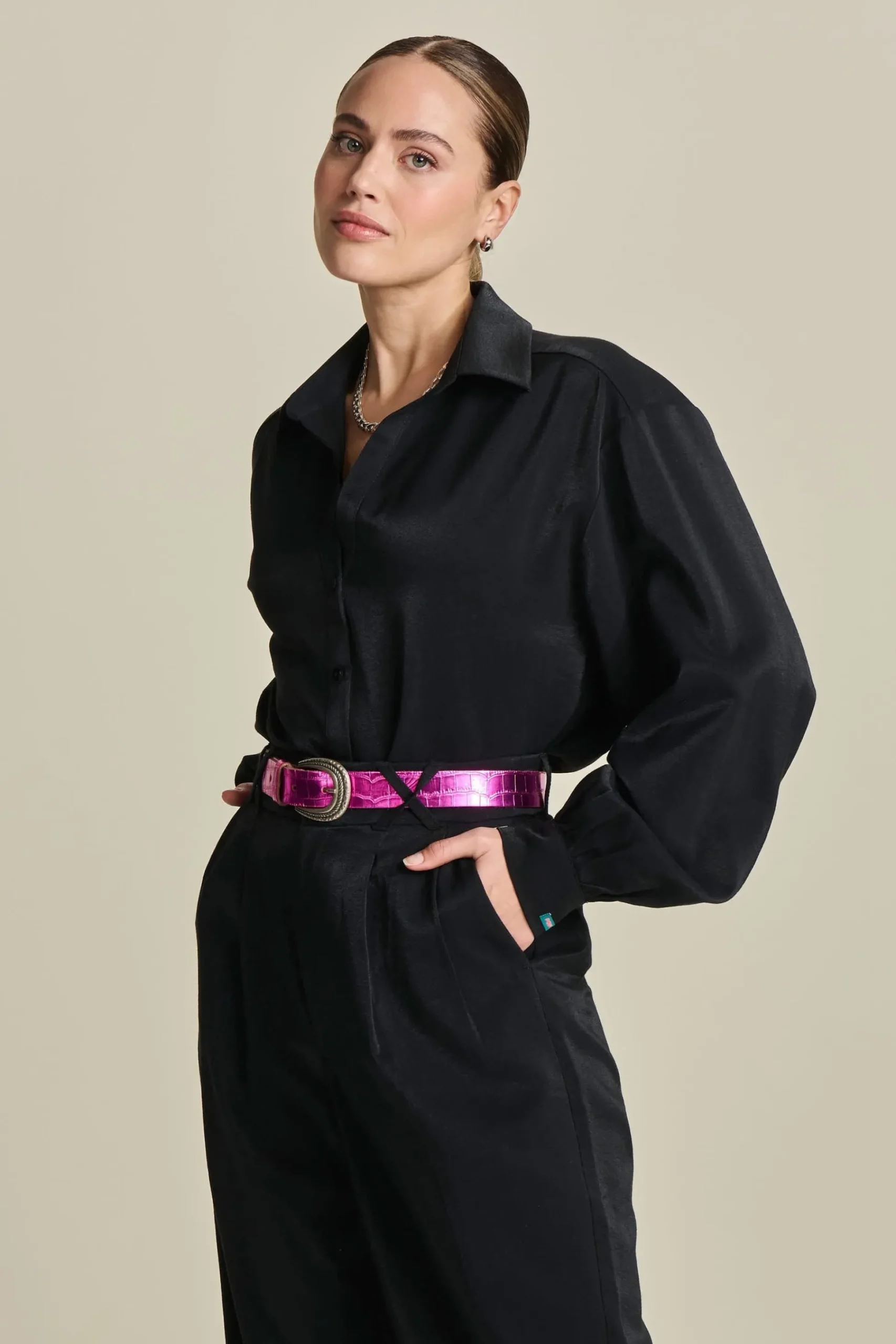 Co-Ords|Blouses>POM Amsterdam BLOUSE Violet Shimmer Black