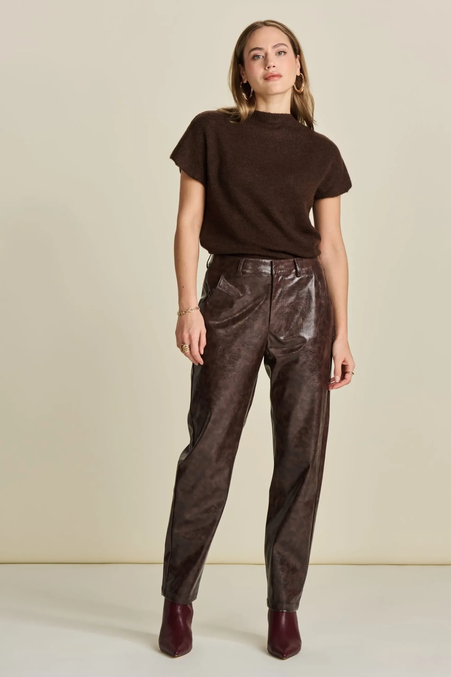 Broeken>POM Amsterdam BROEK Faux Leather Brown