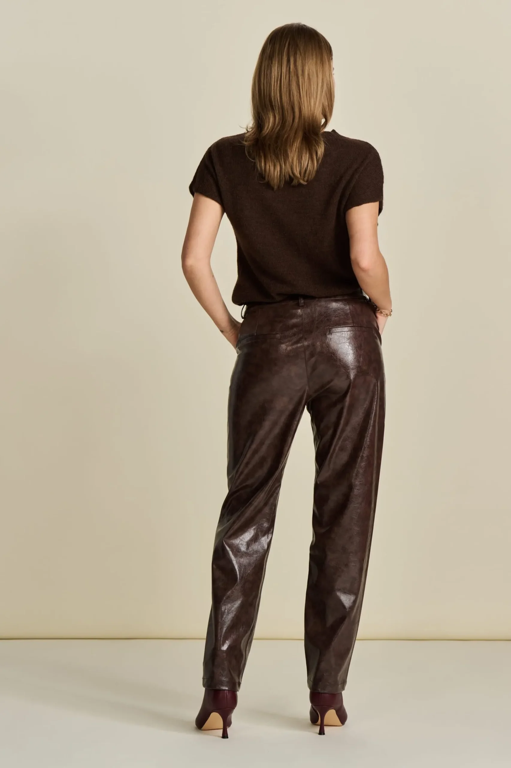 Broeken>POM Amsterdam BROEK Faux Leather Brown