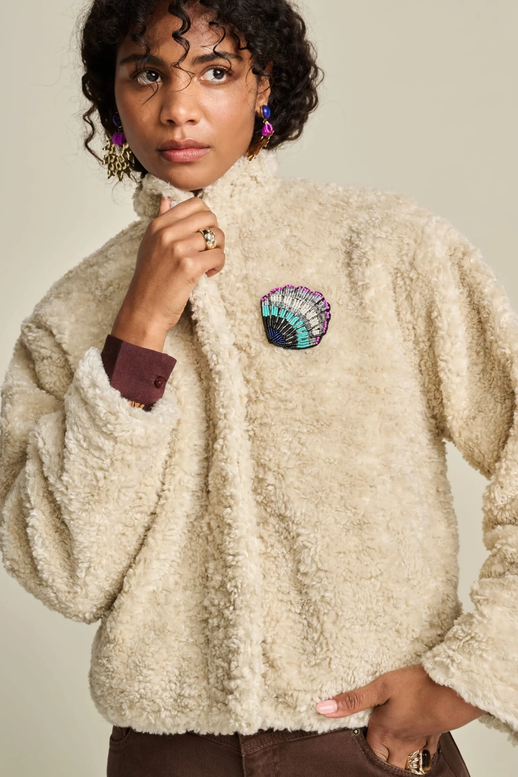 Jassen & Blazers>POM Amsterdam JACKET Teddy Ecru