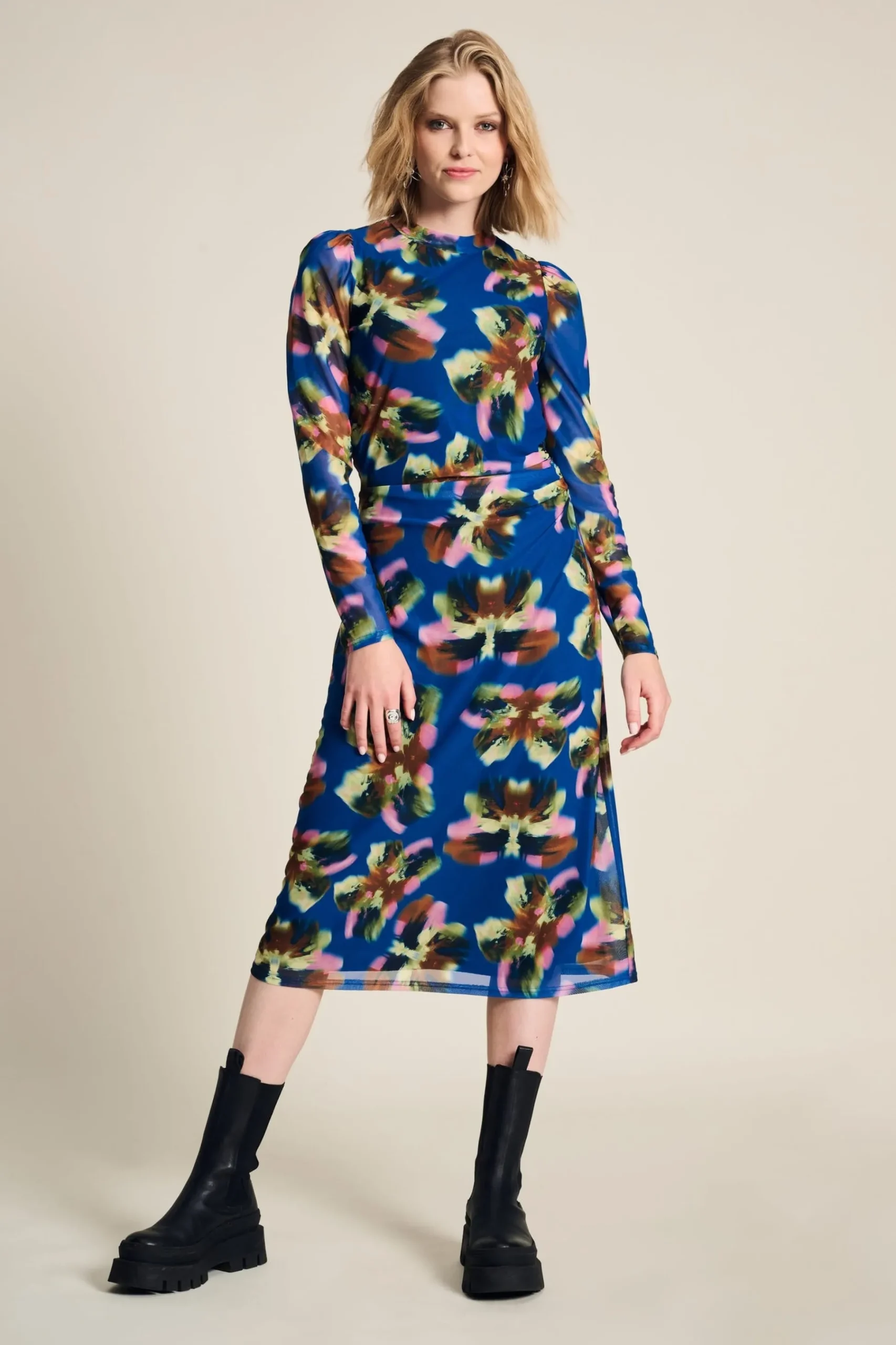 Jurken>POM Amsterdam JURK Mesh Butterfly Blue