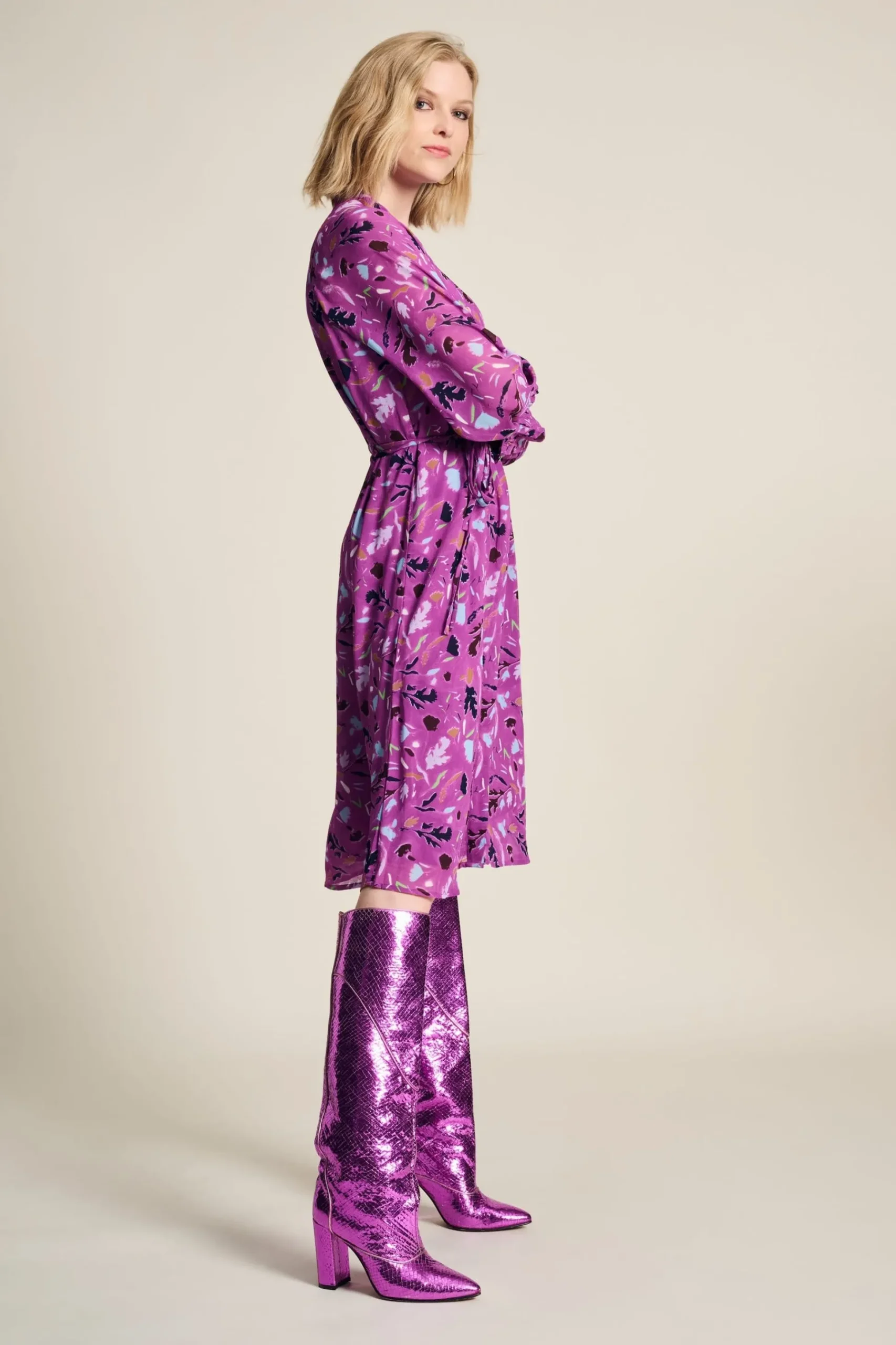 Jurken>POM Amsterdam JURK Featherfest Cactus Pink