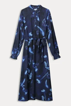 Jurken>POM Amsterdam JURK Blue Feathers and Floral