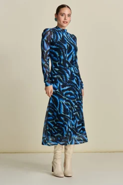 Jurken>POM Amsterdam JURK Mesh Feathers Blue