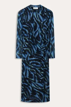 Jurken>POM Amsterdam JURK Mesh Feathers Blue