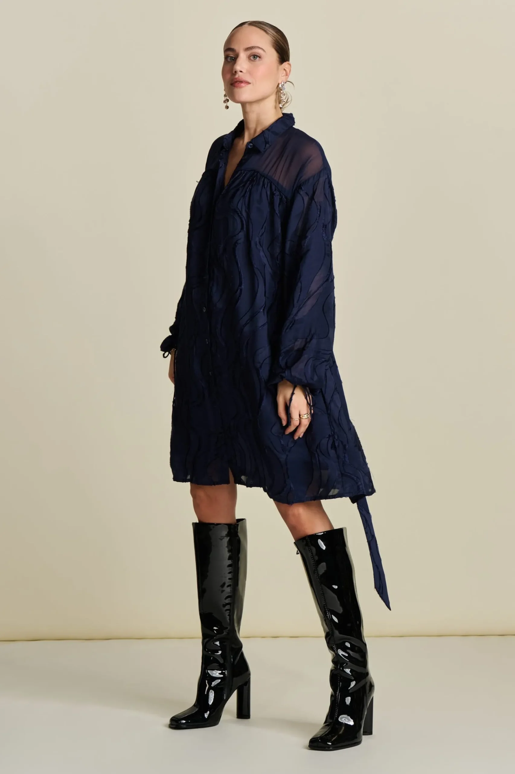 Jurken>POM Amsterdam JURK Jacquard Midnight Blue