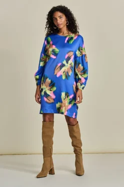 Jurken>POM Amsterdam JURK Satin Butterfly Blue