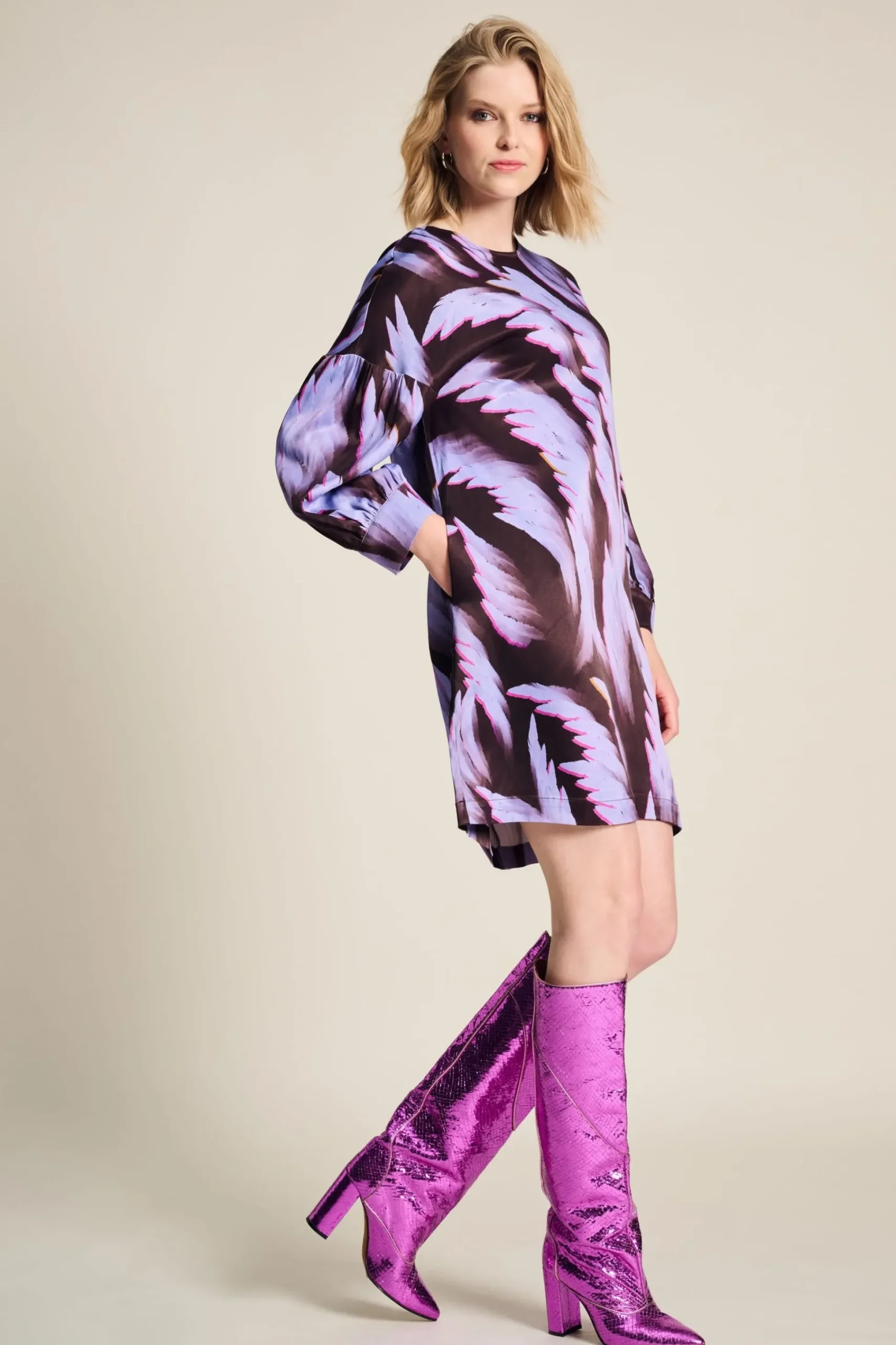 Jurken>POM Amsterdam JURK Satin Feathers Brown