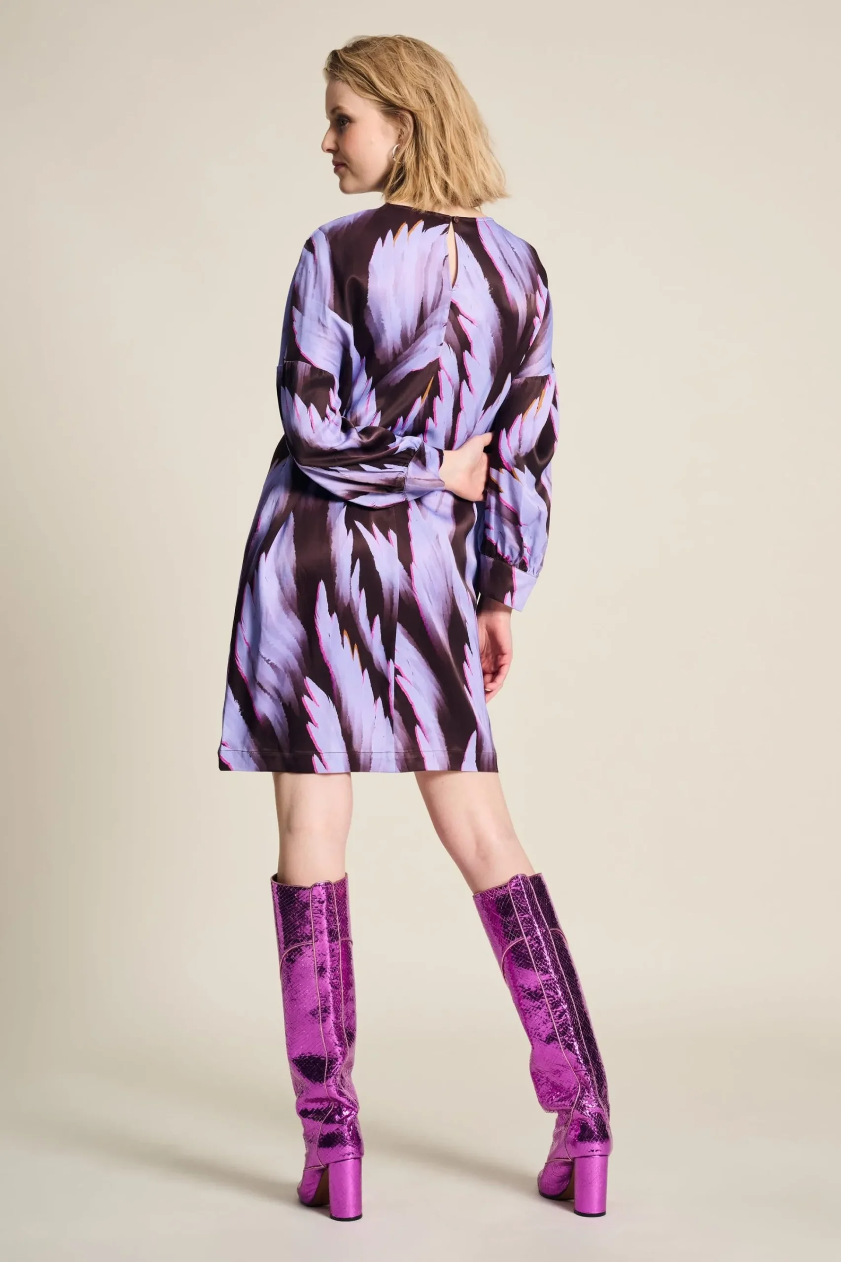 Jurken>POM Amsterdam JURK Satin Feathers Brown