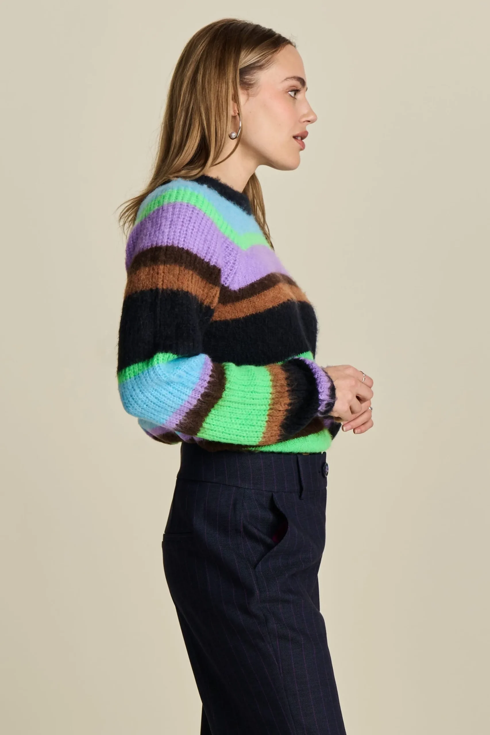 Truien & Vesten>POM Amsterdam TRUI Brushed Stripes