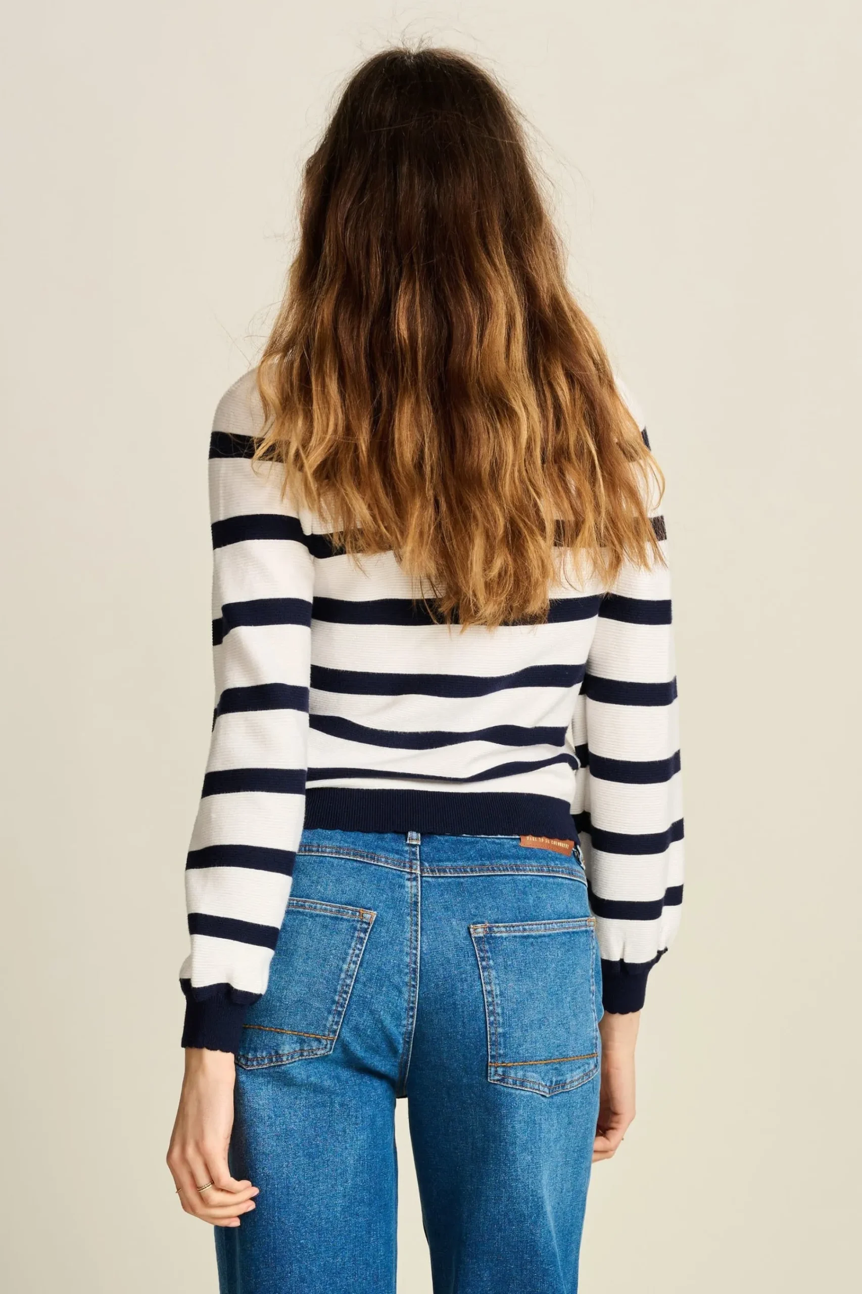 Truien & Vesten>POM Amsterdam TRUI Lucy Dark Navy Striped Dark navy